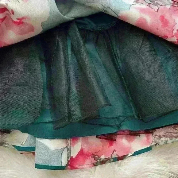 City Triangles Y2K Flare Green & Pink Floral Open Back Mini Dress - Picture 5 of 11